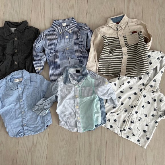 Set of 6 Boy's Toddler Long Sleeve Button Shirts & Hoodie 12-24 Months - Picture 1 of 3